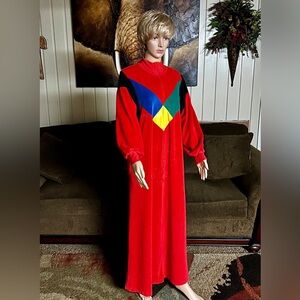 VAN’DEMERE‎ Vintage velour zip front robe, house coat womens L